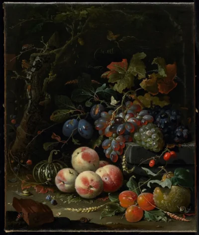 abraham mignon still life with fruit foliage and insects c1669