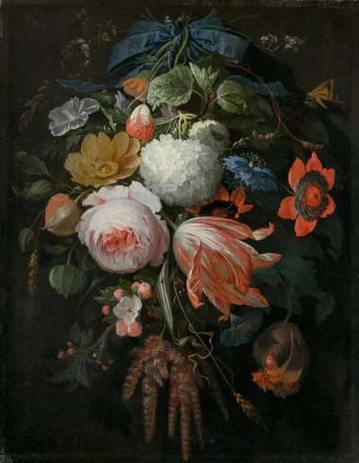 abraham mignon a hanging bouquet of flowers, probably 1665 1670