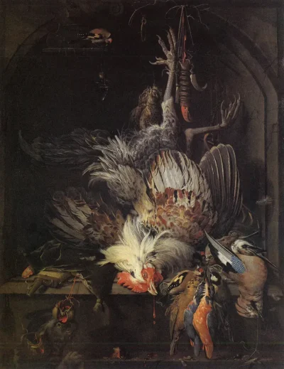 abraham mignon dead rooster and bird prey toter hahn und vogelbeute