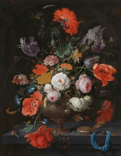 abraham mignon still life with flowers and a watch