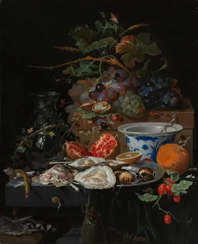 abraham mignon still life with fruit oysters and a porcelain bowl 1660