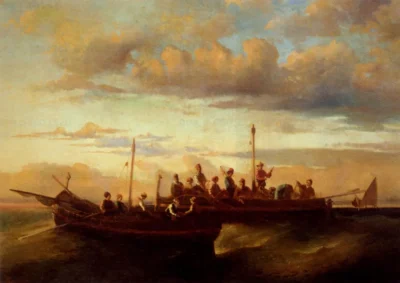 adolphe joseph thomas monticelli italian fishing vessels at dusk