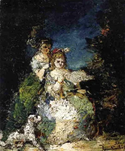 adolphe joseph thomas monticelli young girls and dog in a park