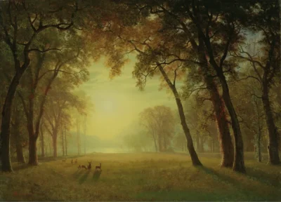 albert bierstadt deer in a clearing, yosemite