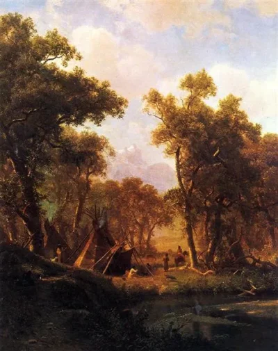 albert bierstadt indian encampment, shoshone village 1860