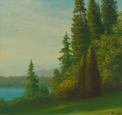 albert bierstadt lanscape with trees and lake