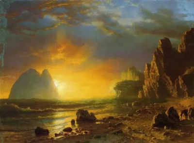 albert bierstadt sunset on the coast 1866