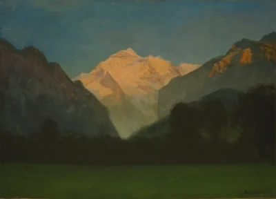 albert bierstadt view of glacier park or sunset on peak