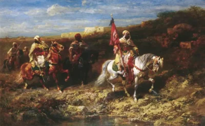 adolf schreyer arab horseman in a landscape