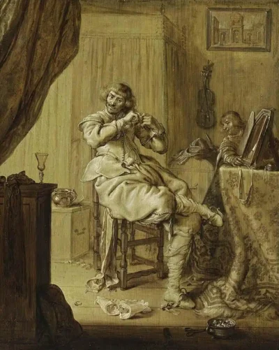 adriaen pietersz van de venne a cavalier at his dressing table
