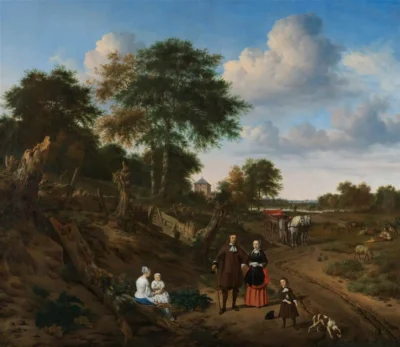 adriaen van de velde portrait of a couple with two children and a nursemaid in a landscape