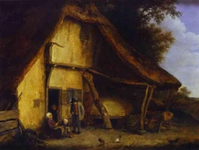 adriaen van ostade a peasant family outside a cottage