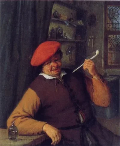 adriaen van ostade a peasant in a red beret smoking a pipe