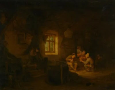 adriaen van ostade a tavern interior with peasants drinking beneath a window