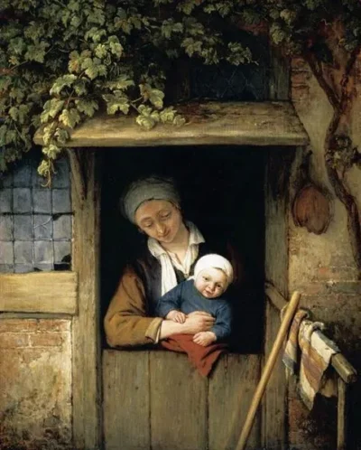 adriaen van ostade mother holding her child in a doorway