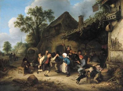 adriaen van ostade peasants carousing and dancing outside an inn