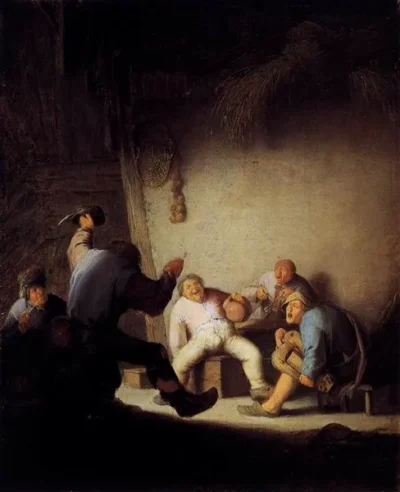 adriaen van ostade peasants drinking and making music in a barn