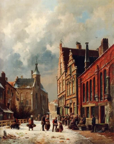 adrianus eversen a view in a town in winter