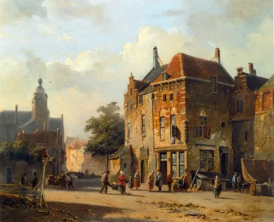 adrianus eversen figures in the streets of a dutch town