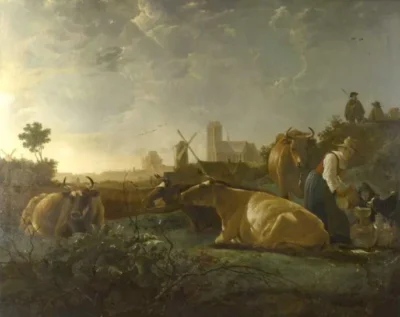 Aelbert Cuyp_A Distant View of Dordrecht, with a Milkmaid and Four Cows