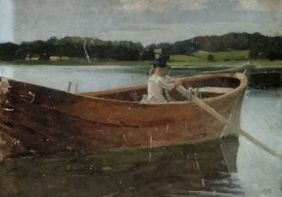 albert edelfelt the artist's sister berta in a rowing boat