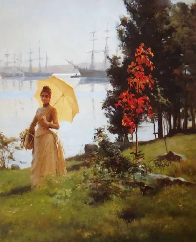 albert edelfelt young woman holding a parasol