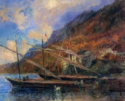 albert lebourg boats by the banks of lake geneva at saint gingolph