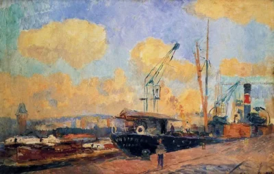albert lebourg steamers and barges in the port of rouen sunset