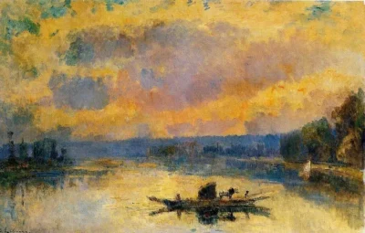 albert lebourg the ferry at bouille sunset