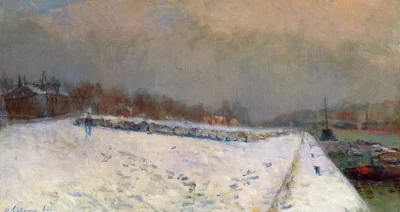 albert lebourg the port of bercy in winter snow effect