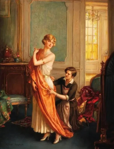 albert lynch an elegant lady being dressed by her maid