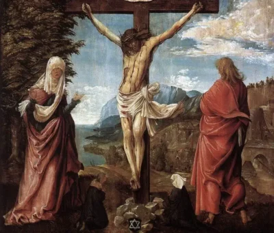 albrecht altdorfer christ on the cross between mary and st